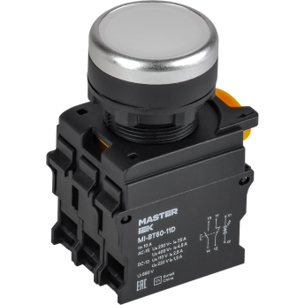 Кнопка с подсветкой IEK MASTER MI-BT60-11D-33-12-K01 d=22мм 1NO+1NC белая